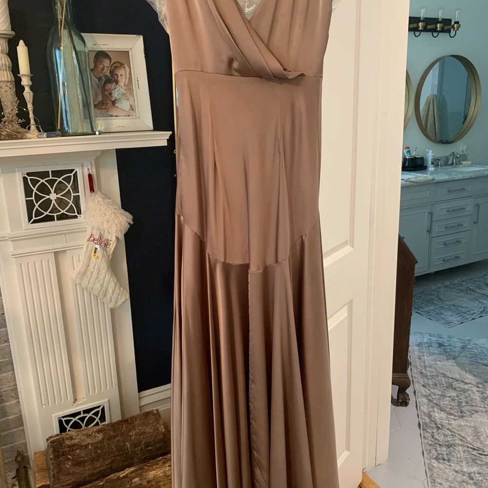 Fame and Partners Satin Brown Maxi Dress